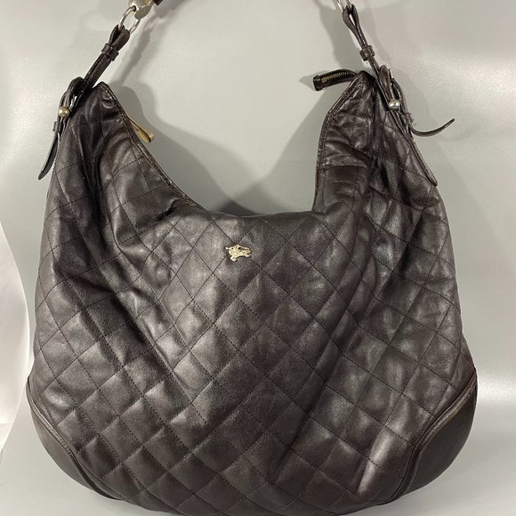Authentic Burberry Chocolate Brown Quilted Leather Hoxton Over-sized Hobo - Picture 1 of 14